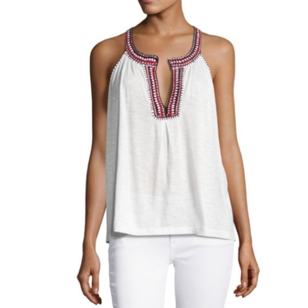 SOFT JOIE Yvanna Embroidered Sleeveless Cotton Top White Large